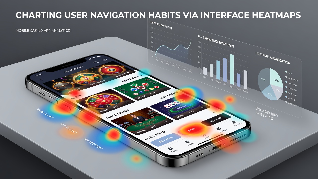 Detailed heatmap overlay on a mobile casino deposit screen highlighting frequent tap locations and scroll paths in blue and green gradients