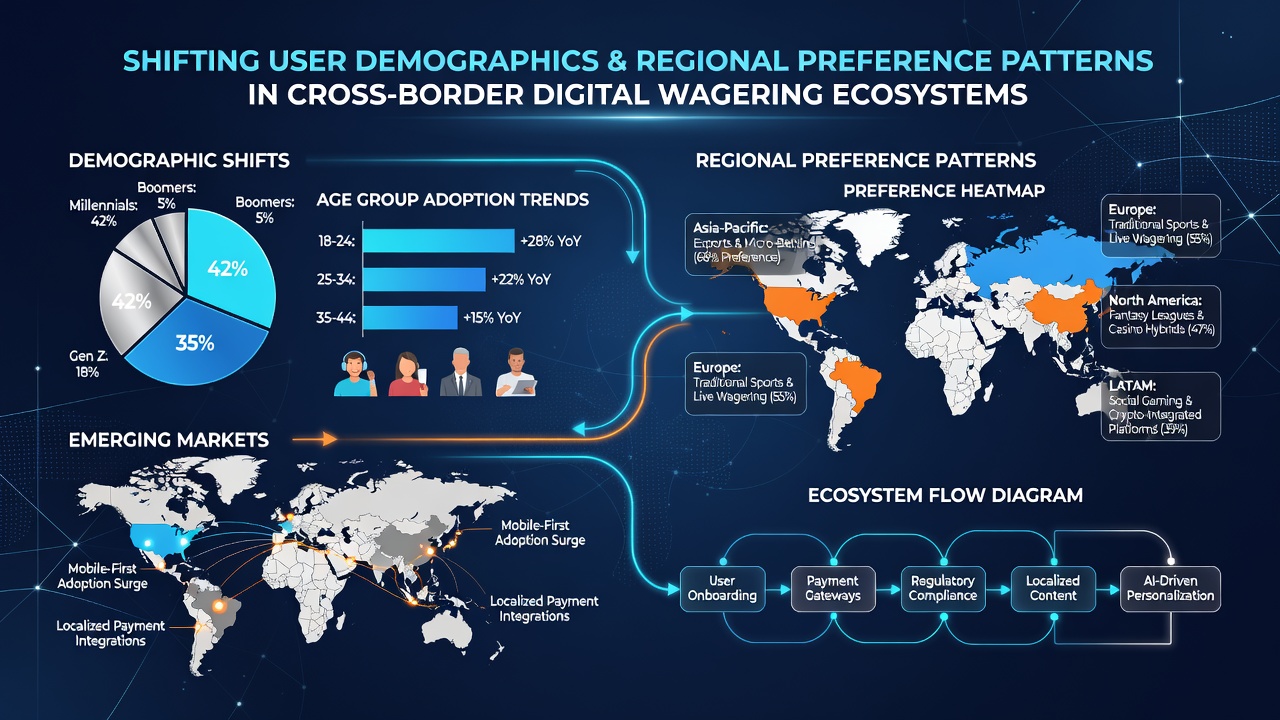 Infographic of regional wagering preferences with charts and demographic breakdowns