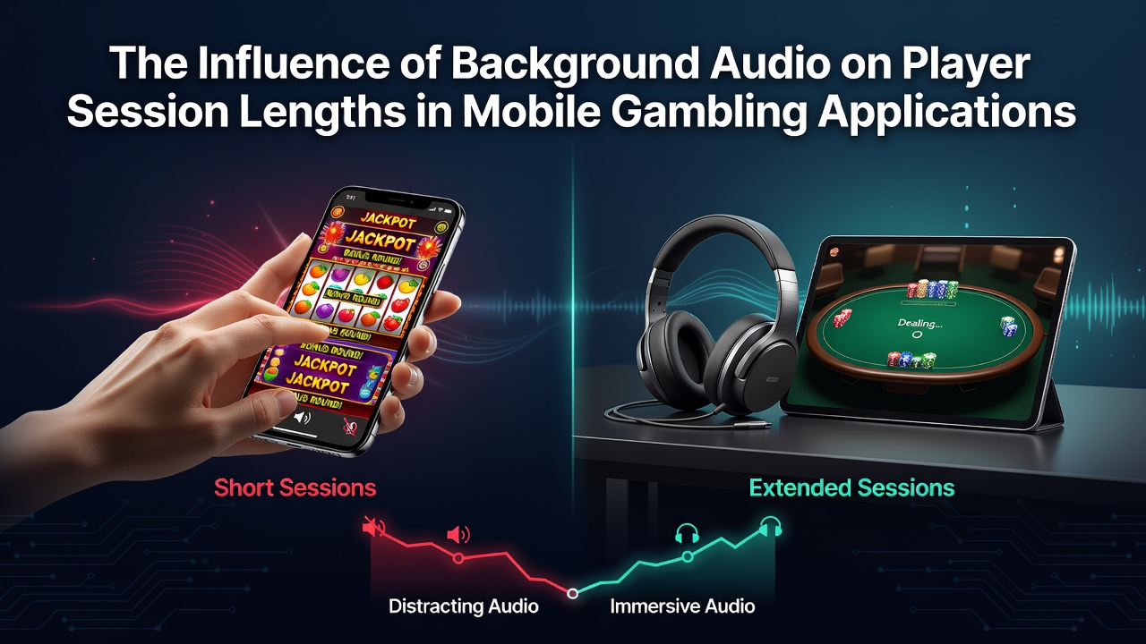 Mobile gambling app interface showing audio settings with subtle background music visualization