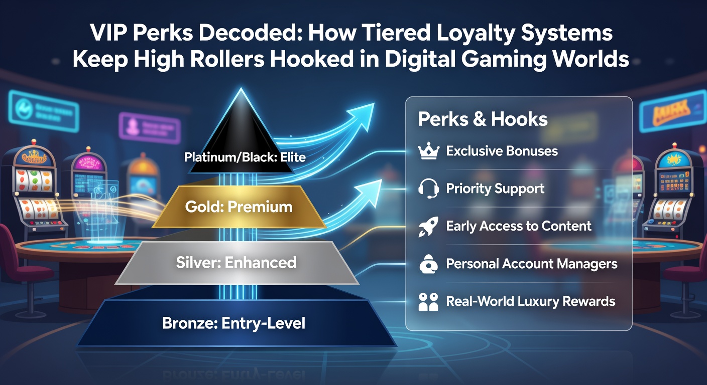 High roller at a digital VIP table, surrounded by cascading bonus chips and exclusive event invitations on a sleek interface